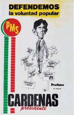 Cárdenas: propaganda con emblema del PMS. Archivo aportado para el estudio; procedencia original pendiente.